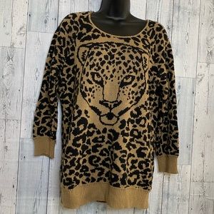 XL Brown x Black Knit Long Sleeve Leopard Sweater
